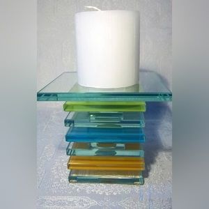 Retired Retro Partylite Multicolored Glass Prism Tapered Glass Candle Holder